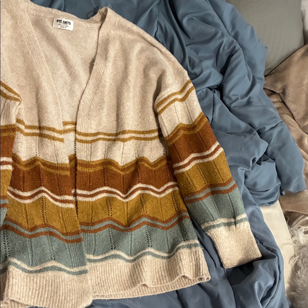 Chic Striped Beige and Mustard Cardigan